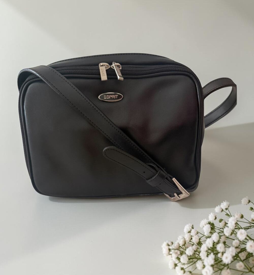 Vintage Y2K ESPIRT Crossbody Bag Black Soft Faux Leather 90s Y2K Minimal 3949/2